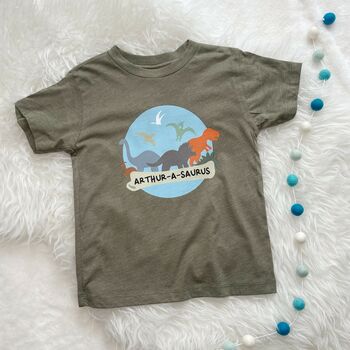 Multicoloured Personalised Dinosaur Kids T Shirt, 2 of 3