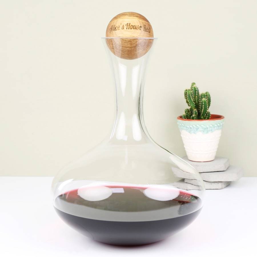 wine carafe with personalised oak stopper by lisa angel