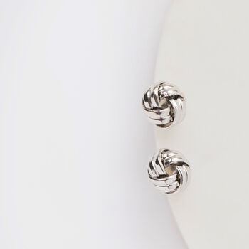 Silver Coloured Textured Knot Stud Earrings, 3 of 3
