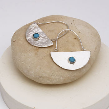 Silver Semi Circle Boho Earrings With Turquoise, 2 of 2