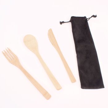 Reusable Bamboo Travel Cutlery Set In Material Case, 2 of 3