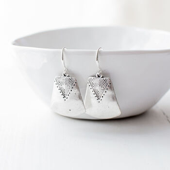 Silver Plated Patterned Dangle Earrings, 3 of 7