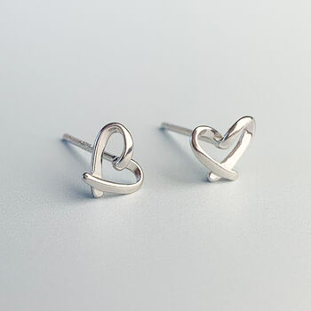 Sterling Silver Simple Heart Outline Stud Earrings, 3 of 8