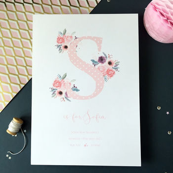 Personalised Floral Initial New Baby Print, 6 of 7
