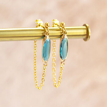 Oval Birthstone Chain Drop Earrings, 3 of 9
