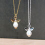 Sterling Silver Bee And Pearl Necklace, thumbnail 3 of 10