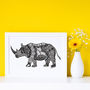 Hand Drawn Rhinoceros Print, thumbnail 2 of 2