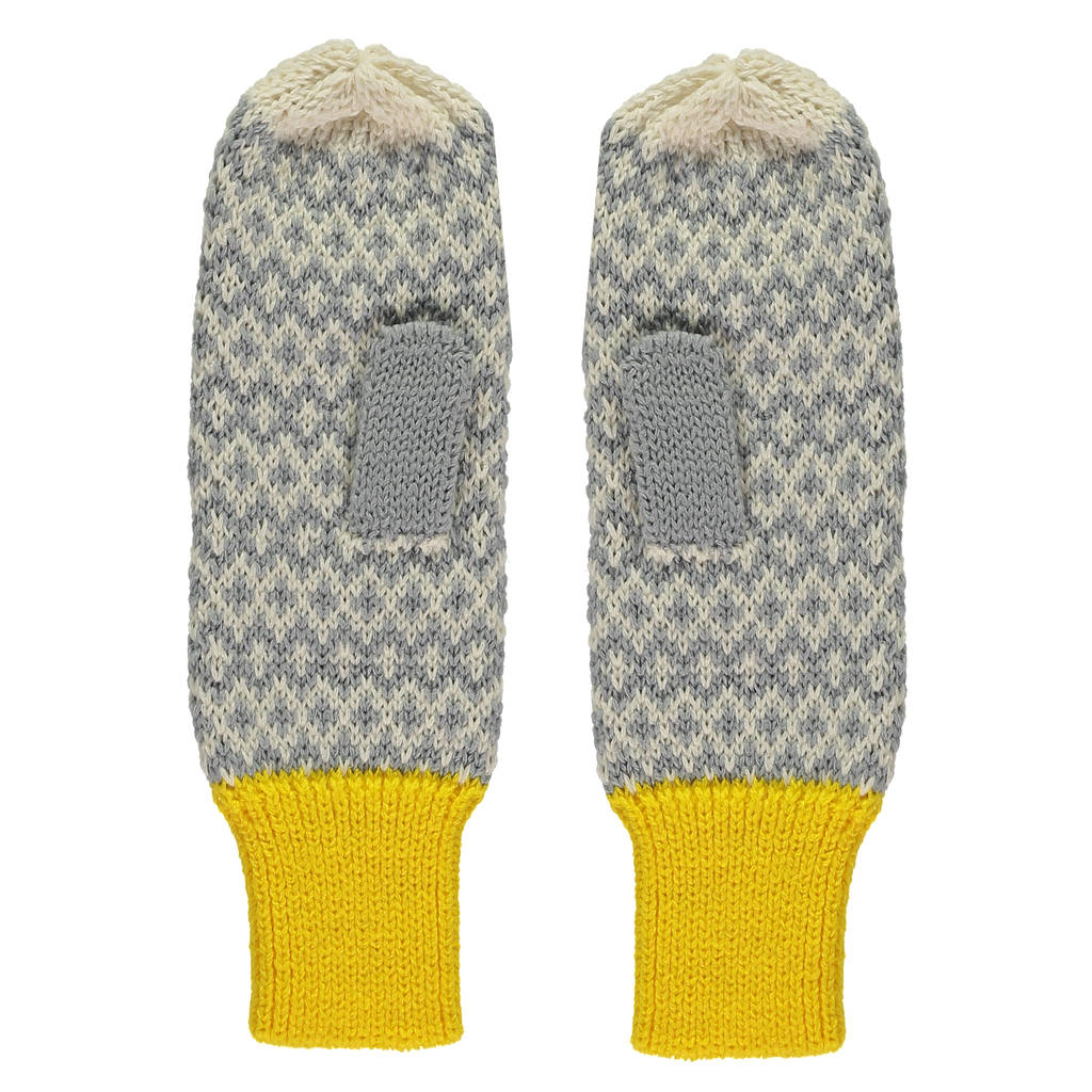 Yellow Graphic Mittens By Lowie