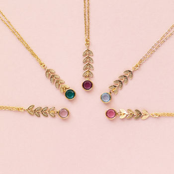 Gold Plated Leaf Chain Necklace With Birthstone Detail, 8 of 12