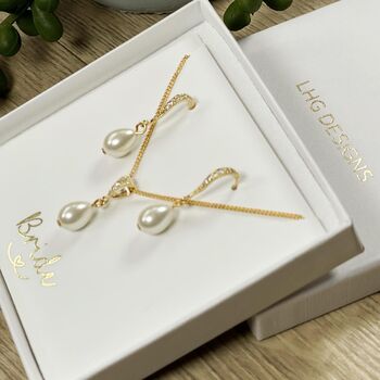 Gold Plated Bridal Pearl Earrings Necklace, 2 of 5