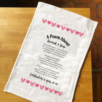 Personalised Poem Tea Towel Anniversary Gift For Couple, 7 of 10