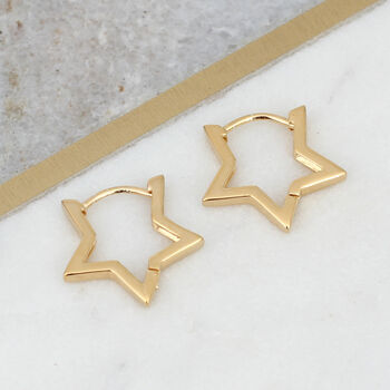18ct Gold Plated Or Sterling Silver Star Hoop Earrings, 3 of 8