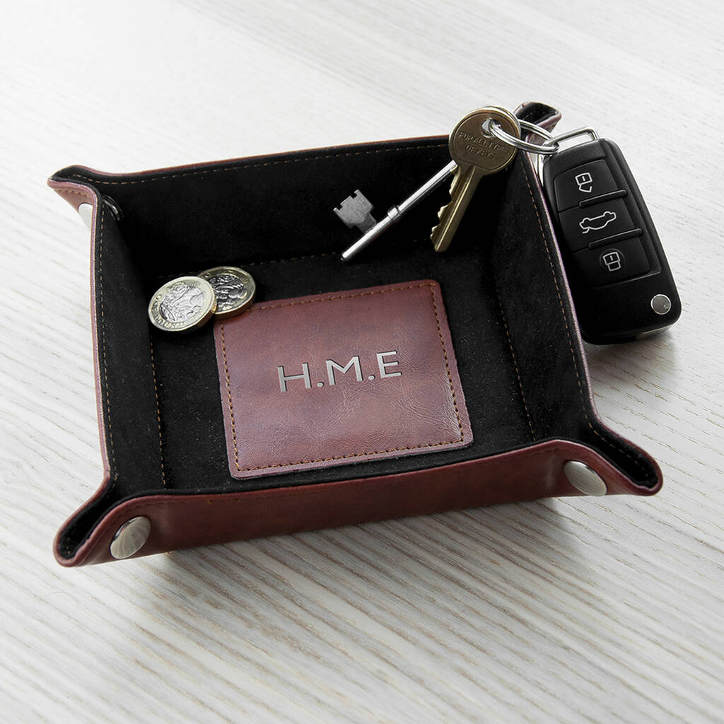 Luxury Leather Valet Tray, Men’s Leather Catchall Tray