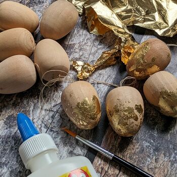 Golden Easter Eggs Wooden And Gold Leaf Egg Craft Kit, 5 of 6