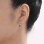 Dangling Oval Black Opal Hoop Earrings, thumbnail 5 of 11