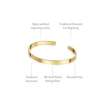 Personalised Cuff Bangle 18 K Gold Plated Solid Silver, 4 of 12