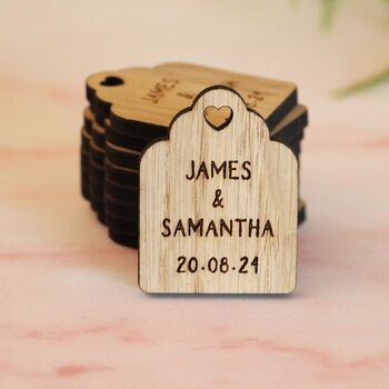 Personalised Wooden Wedding Favour Luggage Heart Cut Out, 3 of 4