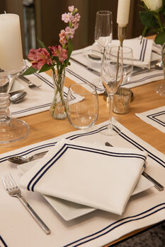 Cotton Napkins With Embroidery Ivory/Navy • Set Of Four, 3 of 4