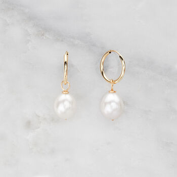 Gold Or Silver Large Pearl Drop Hoop Earrings, 5 of 8