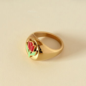 Wide Signet Ring Red Tulip Flower Blooming Jewellery, 3 of 4