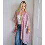 Pastel Floral Viscose Kaftan Jacket With Heavy Pink Ombre Fishbone Embroidery, thumbnail 3 of 7
