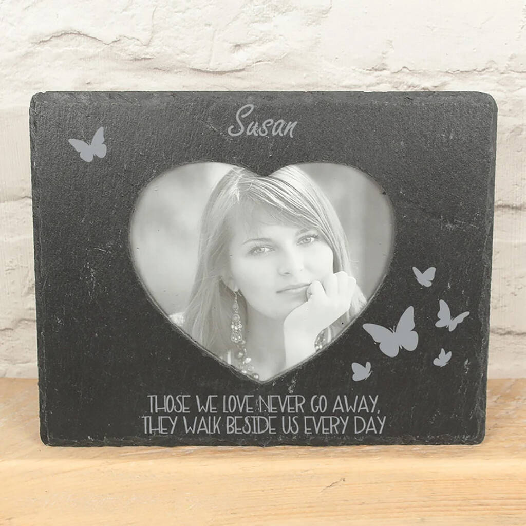 Memorial Condolence Butterfly Slate Heart Photo Frame By Love Lumi Ltd