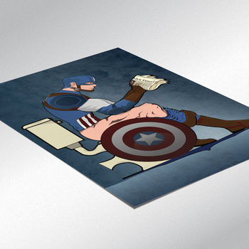 Captain America On The Toilet Poster Wall Art Print, 2 of 9