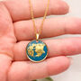 Elegant Blue Gold Foil Circle Necklace, Planet Earth, thumbnail 5 of 10