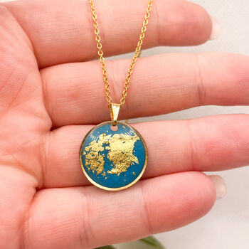 Elegant Blue Gold Foil Circle Necklace, Planet Earth, 5 of 10