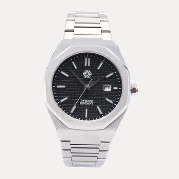 Mens Silver And Black Obsidian Steel Watch, 7 of 12