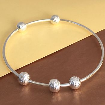 50th Birthday Sparkly Beads Handmade Silver Bangle, 3 of 5