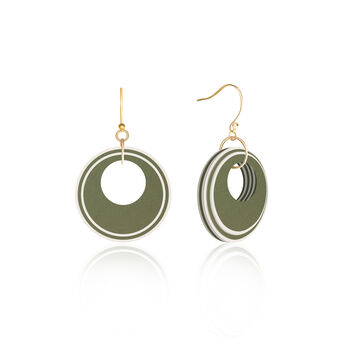 Khaki And Cream Circular Earrings • Gold Plated Sterling Silver Hooks, 6 of 9