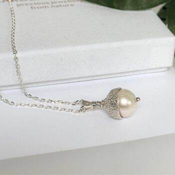 Pearl Acorn Sterling Silver Necklace, 5 of 8