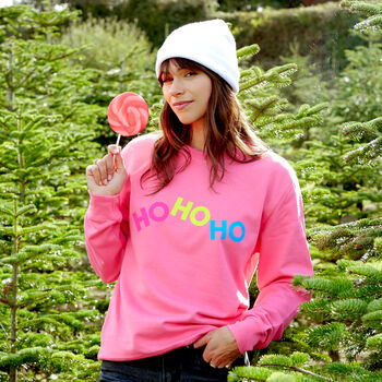 Neon Rainbow Ho Ho Ho Christmas Sweatshirt Jumper, 2 of 6