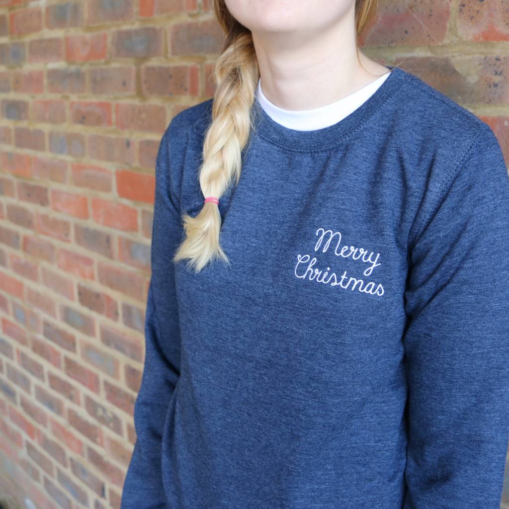 Merry Christmas Embroidered Sweatshirt By Auntie Mims