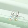 Sterling Silver Mismatched Moonstone Astronaut And Planet Charmed Hoop Earrings, thumbnail 1 of 11