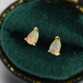 Tiny Opal Pear Stud Earrings In Sterling Silver, 7 of 11