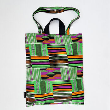 African Print Tote Bag | Green Kente Kofi Print, 6 of 6