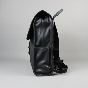 Black Leather Laptop Backpack Bag With Gunmetal Zip, 7 of 10
