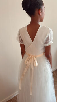 Duchess Satin First Communion Dress – Tulle Puff Sleeves And Tutu Skirt, 8 of 10