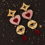 Asteria Heart And Eye Earrings Pink/Red, thumbnail 2 of 3