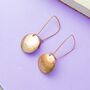 Gold Plated Hammered Shield Drop Earrings, thumbnail 2 of 5
