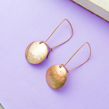 Gold Plated Hammered Shield Drop Earrings, 2 of 5