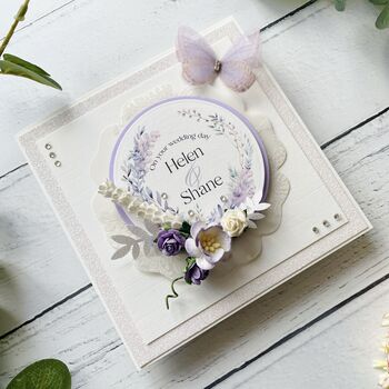 Personalised Wedding Card With 3D Flowers And Butterfly, 6 of 7