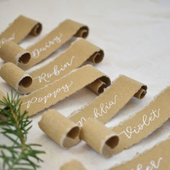 Personalised Christmas Scroll Place Name Cards X 10, 6 of 8