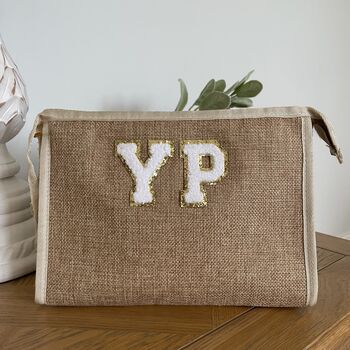 Personalised Canvas Jute Clutch Pouch Makeup Bag, 4 of 5