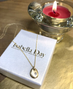 Tiny Solid Gold Pebble Necklace With Feature Diamond, 3 of 4