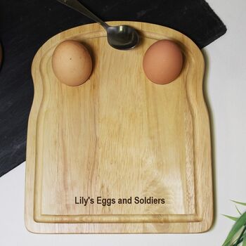 Personalised Wooden Dippy Eggs And Soldiers Board, 2 of 4