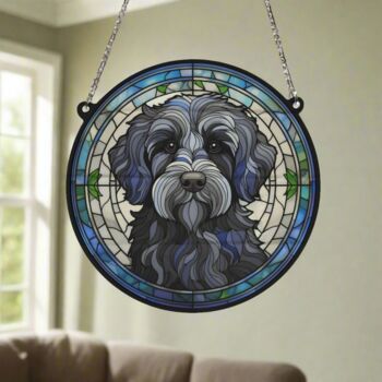 Labradoodle Black Stained Glass Effect Suncatcher, 4 of 5