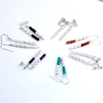 Mismatched Sterling Silver And Precious Stone Drop Earrings, 7 of 9
